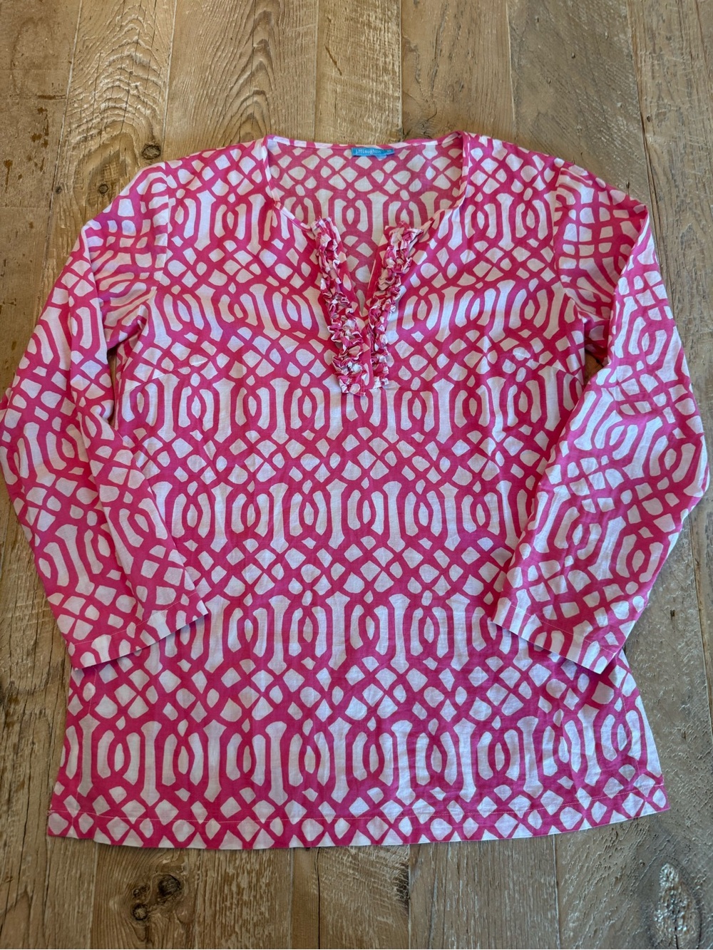 J. McLaughlin Pink Geometric Ruffle Neck Tunic Top XS